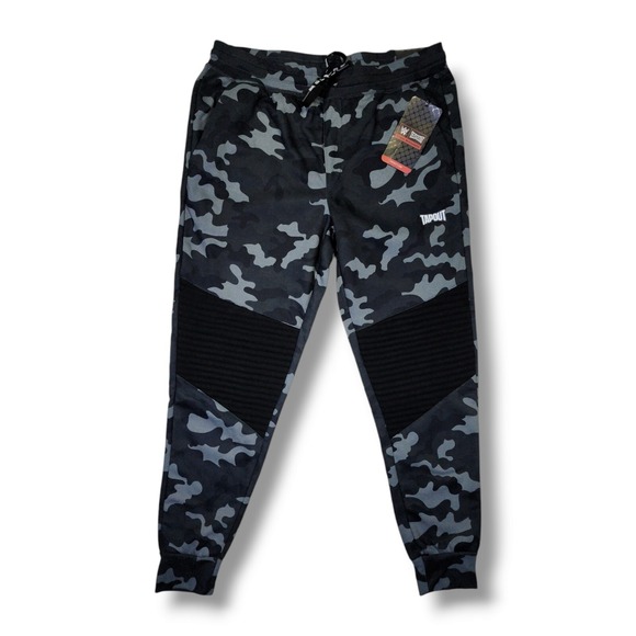 WWE TAPOUT Grey/Black Camo Tapered Leg Drawstring Sweatpants Men's Large - Picture 1 of 15